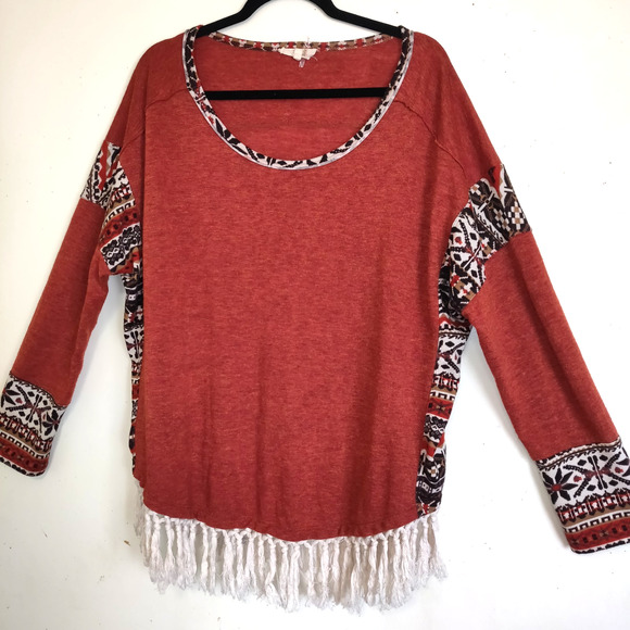 Entro Southwestern Sweater Top Women's LARGE Boho Fringe Lightweight Oversized - Picture 4 of 16